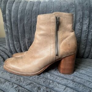 Frye Addie Double Zip Tan Leather Ankle Boots